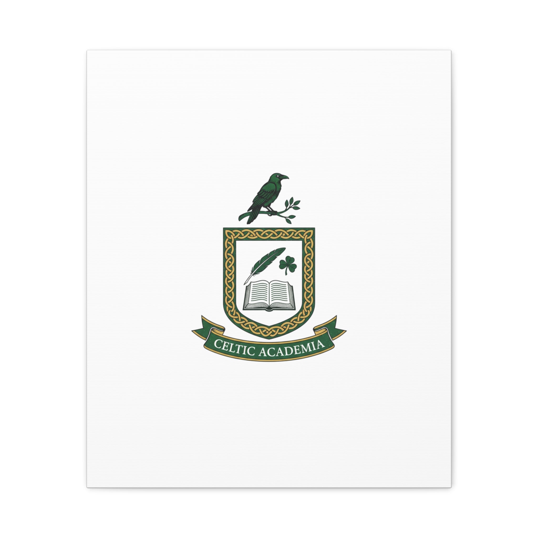 Celtic Academia Crest Canvas | Irish Heritage, Dark Emerald Gaelic Library