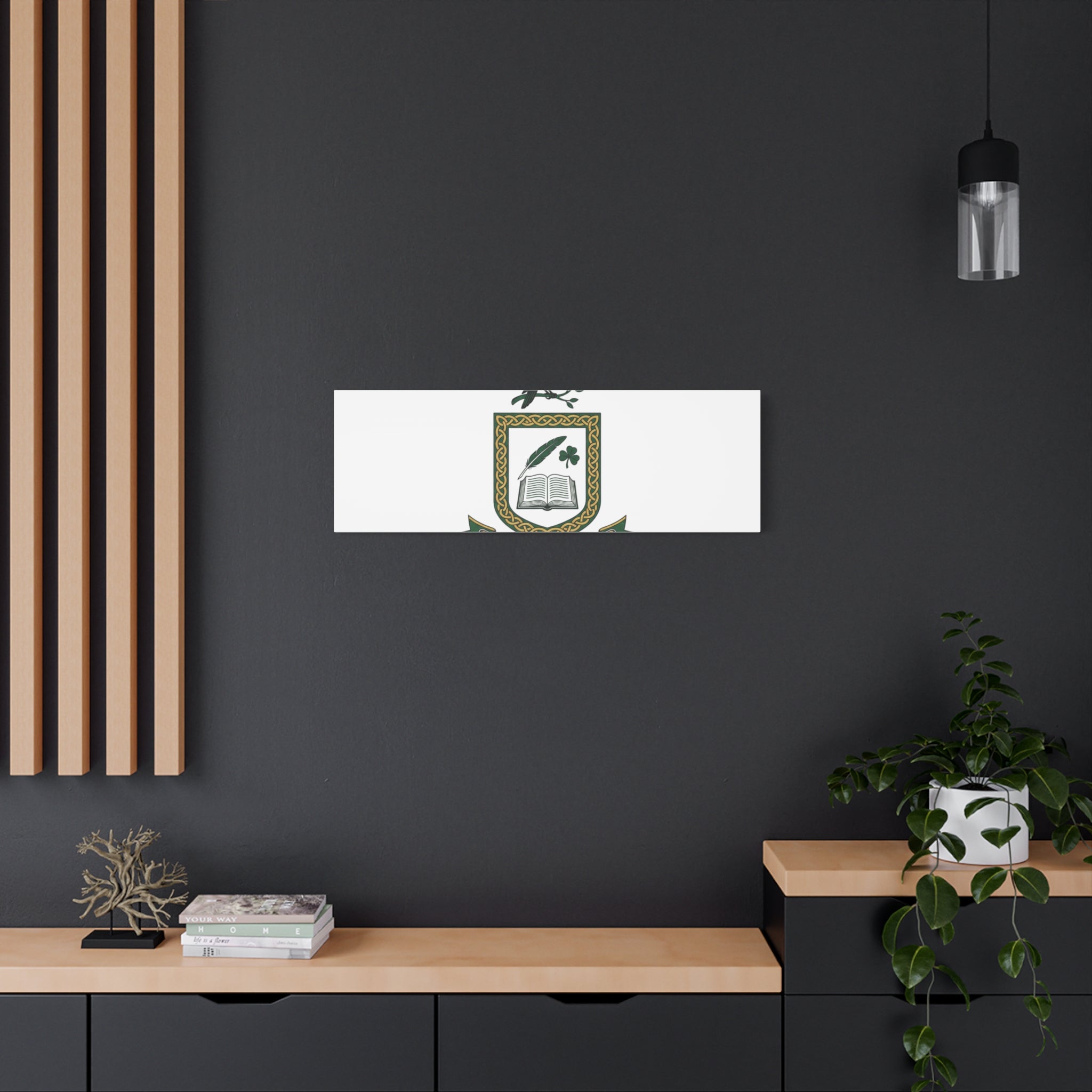 Celtic Academia Crest Canvas | Irish Heritage, Dark Emerald Gaelic Library