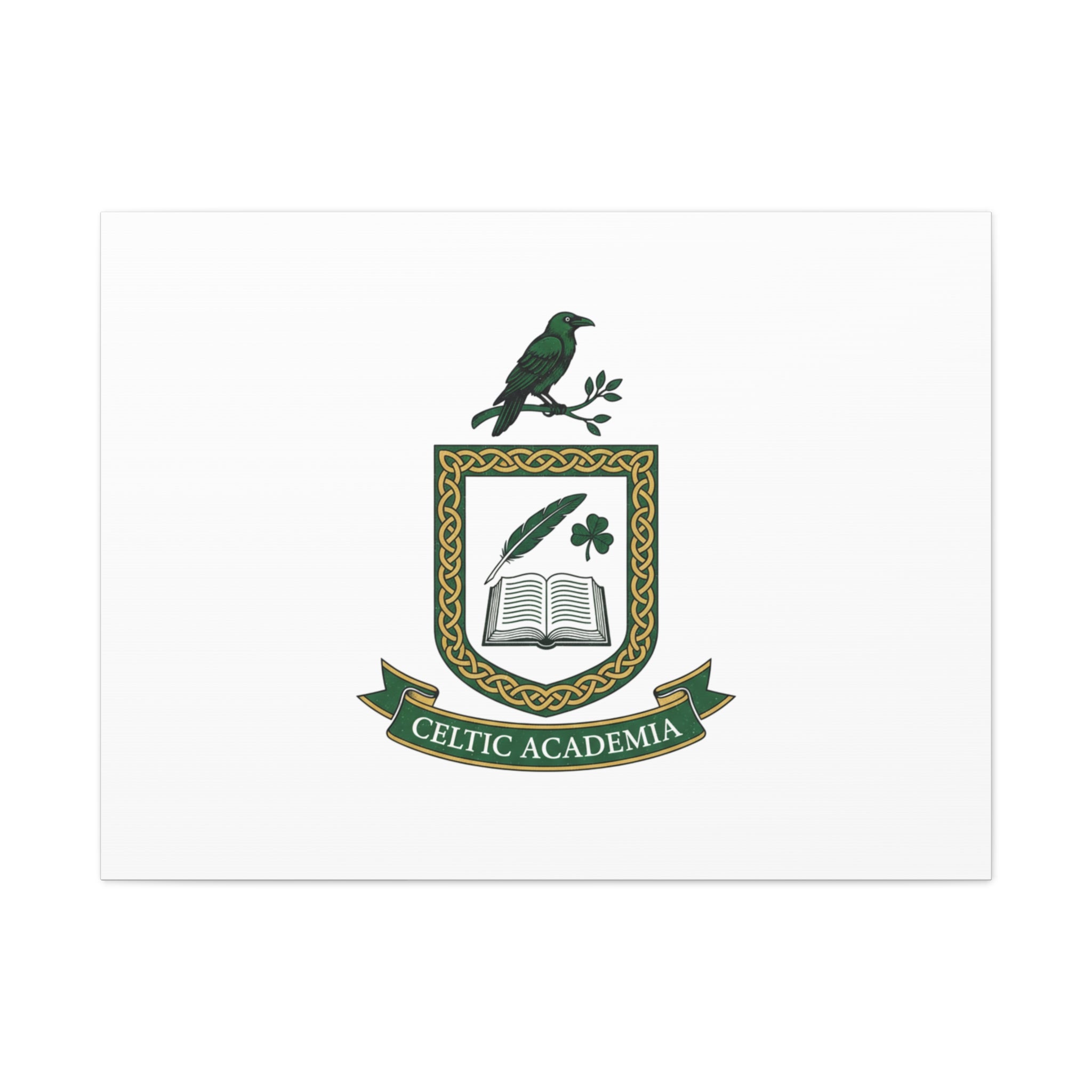 Celtic Academia Crest Canvas | Irish Heritage, Dark Emerald Gaelic Library